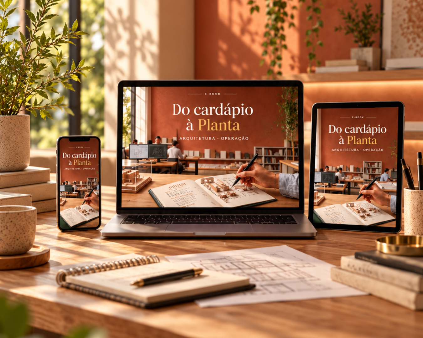 E-book Do Cardápio à Planta apresentado em computador, tablet e celular